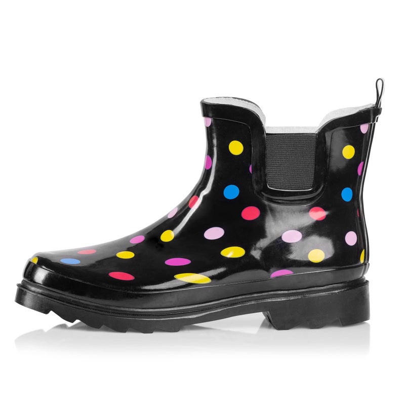 NORTY - Womens Ankle Rain Boots - Ladies Waterproof Winter Spring Garden Boot runs Â½ size large Polka Dot Black Multicolored Size 9 - Image 1